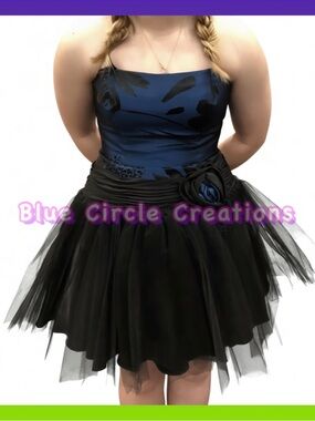 Faviana Strapless Party Dress Blue Black Tulle Skirt Flower Detail NWT Size 6